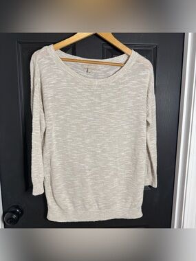 Banana Republic Light Beige Linen Blend Marled Scoop Neck Sweater